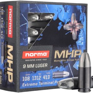 Norma Self Defense Ammo 9mm MHP 108gr Copper Hollow Point 1312 FPS 20/box