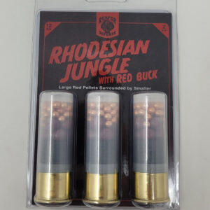 Reaper Defense Rhodesian Jungle Red 12 Gauge Ammunition  2-3/4" With Large Red Pellets Surrounded By Smaller Red Pellets 3 Rounds