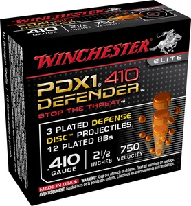 Winchester .410 2.5" shell PDX1 Defender 3 Disc & 12 BBS 10/BOX