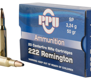 PPU Ammo 222 Rem 50gr Soft Point 1655 FPS 20/box